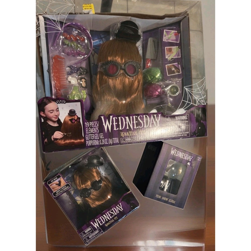 Wednesday Addams Family Lot - Ignatius Itt Styling Head, 5" Figure, Snow Globe